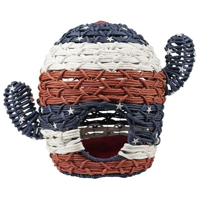 دست بافت جدید-طناب کاغذی قرمز سفید و آبی کاکتوس گربه غار/تخت حیوان خانگی